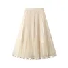 Kjolar kvinnor mesh tulle midi kjol elastisk hög midja fluffig tiered skiktad tutu bubbla oregelbunden hem prom party klänning