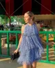 Повседневные платья 2023 Лето без спинки О шея без рукавов короткие vestidos sexy slim fringe fringe mini платья моды Ladies Night Club Party Hoots x0625