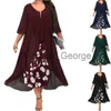 Casual Dresses Plus Size Women Dress Fake Two Piece Elegant Chiffon Tierred Loose Midi Party Dresses Lady Overdimensionerade Chic Vestidos de Fiesta X0625