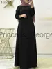 カジュアルドレスZANZEA ONECK DUBAI TURKEY ABAYA HiJAB SUNDRES WOMEN SPRING SOLIDイスラム教徒ドレス