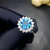 Cluster Rings hjärtformad imitation Sea Blue Topaz Full Diamond Open Ring Femininity