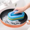 Nouvelle cuisine éponge lingette avec poignée brosse de nettoyage salle de bain carrelage verre nettoyage éponge épaississement élimination des taches brosse propre