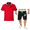 Summer Mens Sportswear Brand LOGO Fitness Suit Running Clothes Casual Black T-shirt Shorts Sets Breathable 2 Piece Jogging Tracksuit Men