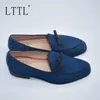 British Style New Handmade Blue Canvas Loafers Men Denim Shoes Butterflyknot Casual Shoes Summer Flats Male Dress Shoes