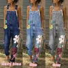 New Women's Jeans Polyester Oversized Suspender Pants Simple Printed Overalls With Pockets Breathable Soft Baggy Mid Waisted Women