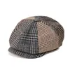 Nouveau Plaid gavroche casquettes hommes mode laine couture casquette plate automne hiver hommes femme Vintage peintre octogonal chapeaux BLM118