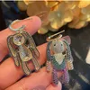 Earrings S925 silver needle animal earrings color matching copper inlaid zircon color long ear rabbit earrings