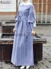 Повседневные платья Zanzea Vintage Plead Проверка Dubai Turkey Abaya Hijab Платье Женское длинное фонарь для праздничного платья.