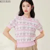 Swetery damskie Różowe wiśniowe wiśniowe Sweter T-shirt damskie pullovers Summer 2023 Slim Fit Girl Knitwear Crop Top Kobieta