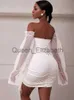 Casual Dresses Sexig Sheer Sleeve Evening Party Dress Summer Holiday Club Partywear White Off Shoulder Mini Kortklänningar Kvinnor J230625