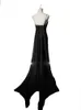 Sexig svart aftonklänning Långa promklänningar enkel design med lysande pärlkristall längs remmen