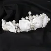 Hair Clips Bridal Headpiece Women's Crown White Bowtie Pearl Headdress Fashion Show Styling Accessory Women Elegant Headband Jewelry SL