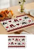 Bord Mattor Valentins dag Kärlek Bird Red Grid Dining Kök Tillbehör 4/6st Placemat Coasters Pads Bowl Cup Mat Heminredning