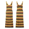 Robes décontractées Puloru Stripe Hollow-Out Crochet Knit Dress Été Femmes Sans Manches U-Neck Tank Midi Holiday Beach Streetwear Outfit