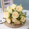 Decorative Flowers 12 Heads Artificial Rose Flower Bouquet Wedding Decoration Silk Fake Home Living Room Diner Table Decor Po Props