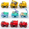 Diecast Model Car 4PCS Kids Diy Construction Toys Engineering Car Fire Bruck Bygg och ta isär fordonsmodeller Roliga presenter för pojkar barn 230621