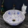 Lavabo en céramique bleu et blanc en porcelaine de Chine lavabo fait à la main en céramique Lavobo Round Countertop salle de bains en céramique sinkgood qté Aflro