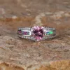 Eheringe Niedliches rosa Herz Lila Feueropal für Frauen Silber Farbe Valentinstag Vintage Bands Verlobungsring Zirkon Schmuck