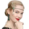 パーティー用品1920年代フラッパーヘッドピースroasing 20sフェザーヘッドバンドギャツビーヘアアクセサリーパールイヤリングセット