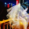 Hoofddeksels GH0707C Online Celebrity Bow Dubbele Lichtgevende Sluier Lint Nagel Parel Bruiloft LED Flash Po Hoofdtooi Groothandel