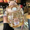 Cups Dishes Utensils Cartoon Kawaii Water Bottle Large Capacity Straw Cup Leak-proof Juice Milk Bubble Tea Drink Bottle Bear Cup for Girls Kids 230625