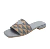 Designer Slippers Dames Slippers van Geborduurde Stof Metallic Glijsandalen Luxe Letter P Sandaal Driehoek Slippers Van Bedrukte Stof Hakken Mode Zomer Strandschoenen