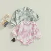 Rompertjes FOCUSNORM 0-24M Herfst Baby Meisjes Jongens Sweatshirt Romper 3 Kleuren Tie-Dye Afdrukken Lange mouw Button Jumpsuits 230625