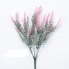 Dekorative Blumen, Weizenähre, 5 Gabeln, Beflockung, Lavendel, Simulation, Heimdekoration, Pflanze, künstlicher Blumenstrauß