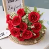 Decorative Flowers 12 Heads Artificial Rose Flower Bouquet Wedding Decoration Silk Fake Home Living Room Diner Table Decor Po Props