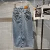 التنانير Borvemays Denim فضفاضة بطول الماس المرقاء المرقع عالي الخصر شارع النساء العاديين 2023 الصيف WZ2396