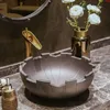 Pia de lavabo de cerâmica pintada à mão artística feita à mão pia de banheiro florbom qtd Uwfuu