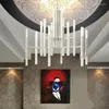 Lustres Nordic Postmodern LED Art Villa Lustre Sala de Estar Lobby Restaurante Dourado Personalidade Criativa Tubo de Luzes