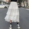 Skirts Women Long Skirt Spring Summer Lolita Goth Ruffles Pleated Flare Elastic Waist Beach Holiday Boho Harajuku Street Wear