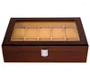 Watch Boxes & Cases Luxury Men Home Brown Color 10 Grids Wooden Box Double Row Design Case Holder For Watches WT-37 Deli22