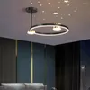 Lustres Moderno Teto Ouro Preto Círculo Estrela Projeção Padrão Elegante Simplicidade Personalidade Sala de Estar Quarto Iluminação