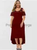 Casual Dresses Plus Size Dress Woman 2023 Summer Elegant Lace Patchwork Cold Shoulder Casual Dress Solid Irregular Maxi Long Dresses X0625