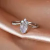 Wedding Rings Fashion Water Drop Clear Moonstone For Women Bands Gold Silver Color Blue Fire Opal Ring Crown Engagement CZ