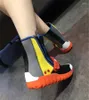 Bottes femmes chaussette tissu extensible plat chaussures décontractées mode plate-forme cheville couleur mélangée Espadrilles loisirs Creepers