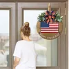 Dekorativa blommor Happy 4 juli Välkommen Dörrtecken Summer Independence Day Decorations Wreath Patriotic Hanger Wood Handgjorda