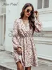 Casual Dresses MISS PETAL Plunge Neck A-Line Mini Dress For Woman Ditsy Floral Sexy Long Sleeve Party Dress 2023 Spring Autumn Female Sundress J230625