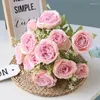 Decorative Flowers 12 Heads Artificial Rose Flower Bouquet Wedding Decoration Silk Fake Home Living Room Diner Table Decor Po Props