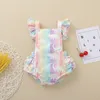 Rompers Citgeett Summer Infant Baby Girls Sweet Ruffles Fly Sleeve Romper Fashion Dinosaur Rainbow Stripe Backless Jumpsuits Clothes 230625