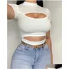 تي شيرت النساء نساء الصيف ر القمصان الصلبة شريط حفرة شريط فارغة مثير الأكمام قصيرة tshirt tshirt أعلى إسقاط الملابس قطعة قماش dhxid