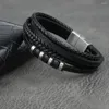 Charmarmband vanbula europeiska och amerikanska mode multi-lagers rostfritt stål herrlädersladdarmband för pojkvän gåva smycken