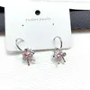 Dangle Earrings Pink Love Zircon Bow Explosive High-grade Sense 925 Silver Needle Delicate Temperament Ring