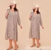 Plus Size Mother Of The Bride Dresses With Long Jacket 2023 Lace Appliqued Wedding Guest Dress Tea Length Beach Formal Wear