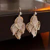 Dangle Earrings Shiny Zircon Hollow Leaf Metal LuxuryTassel Hook Niche Design Sense Special Style Ladies Fashion Accessories Wholesale