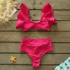 Maillot de bain femme rose solide noeud papillon RubblyV cou Sexy soutien-gorge Bikini mode deux pièces ensemble taille haute 2023 Triangle Micro maillot de bain