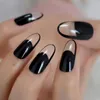 False Nails Spirit Clear French Style Fake Black UV Polish Cover Shiny Long Oval Artificial Fingernails With Gluetabs 24