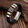 Charm Bracelets Perfect Design Double Layer Vintage Steel Buckle Geometric Braid Genuine Leather Bracelet Men Women Fashion Birthday Gift Ra